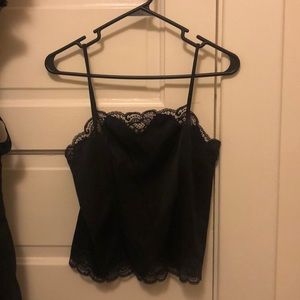 vintage black silky/satin lace tank top